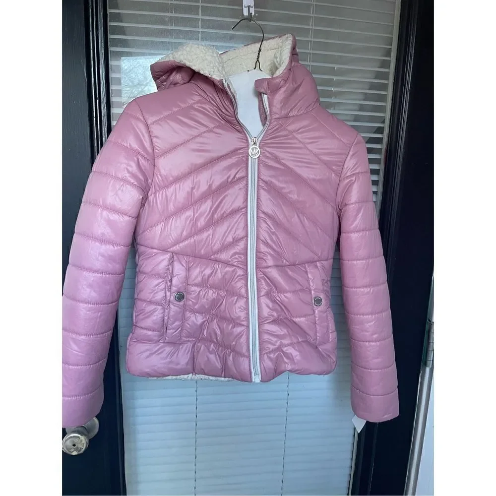 Michael Kors Girls Quilted Sherpa Lined Puffer Coat Pink Size 10/12